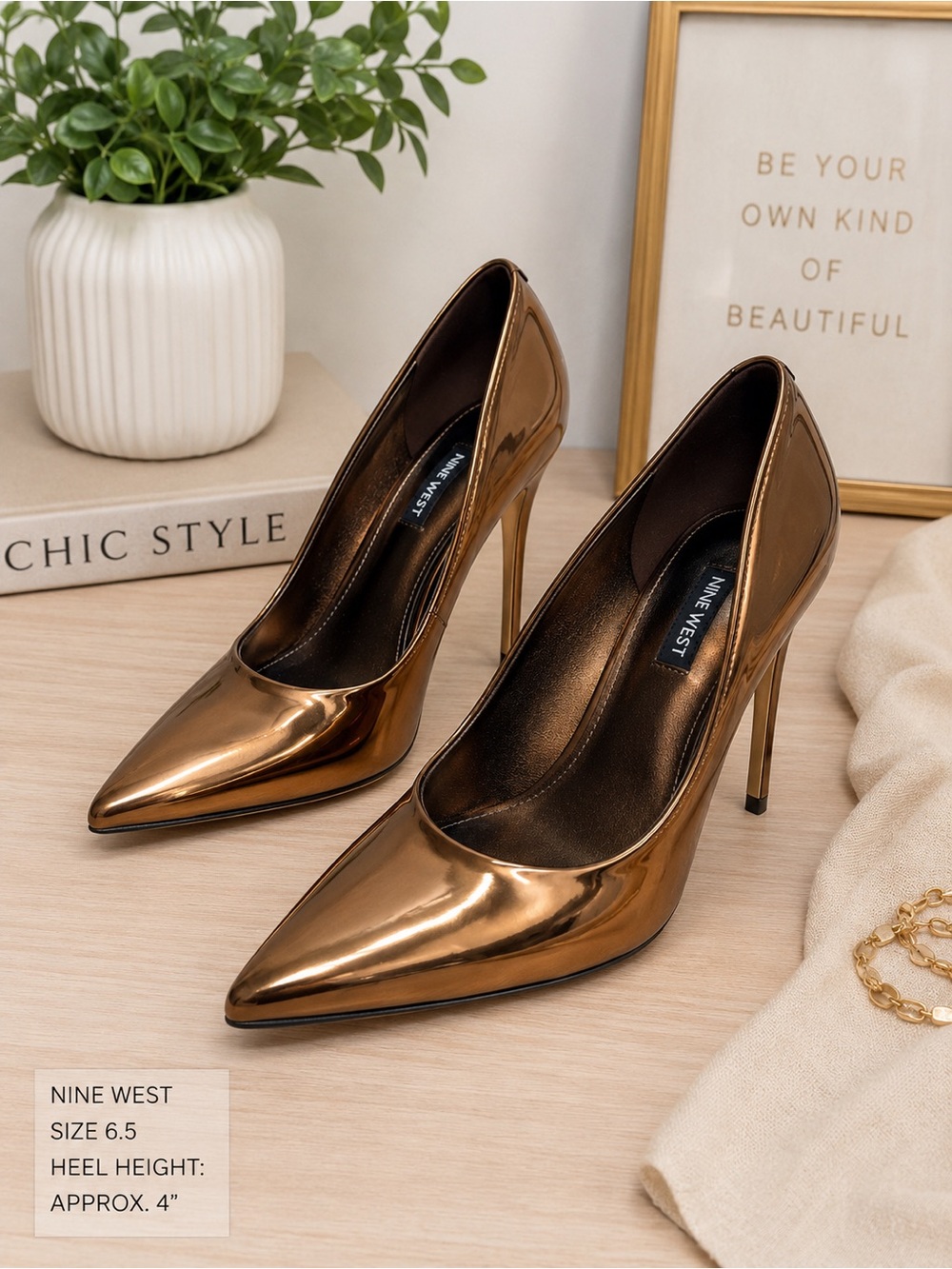 Nine West Metallic Bronze Pointed Toe Stiletto Heels